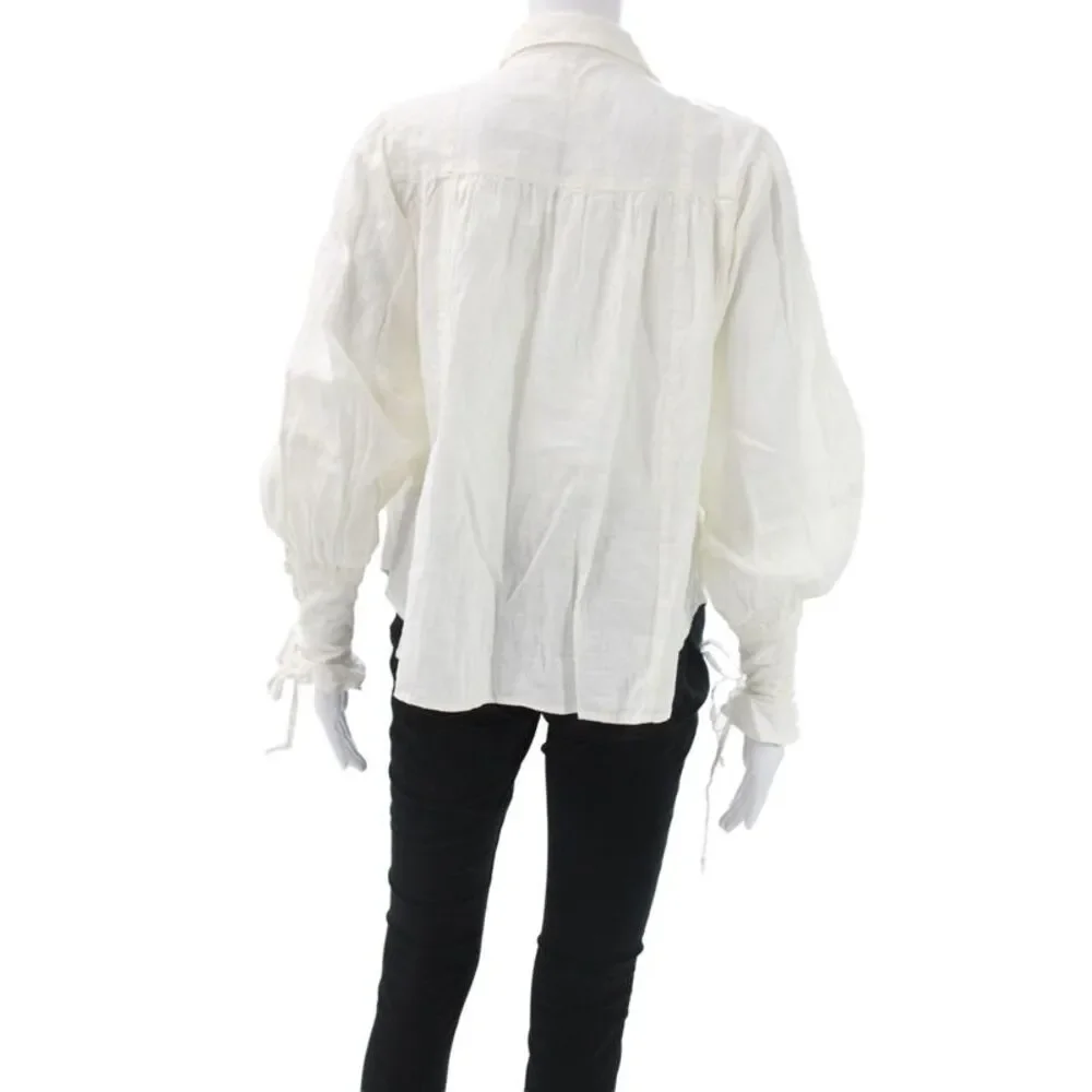 Free People Women Bohemian Tunic White Button Long Sleeve Cotton Size S